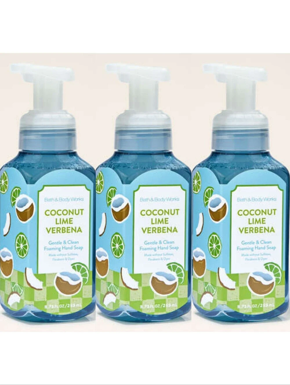 Bath Body Works Coconut Lime Verbena Gentle Foaming Hand Soap Set of 3 NEW RARE